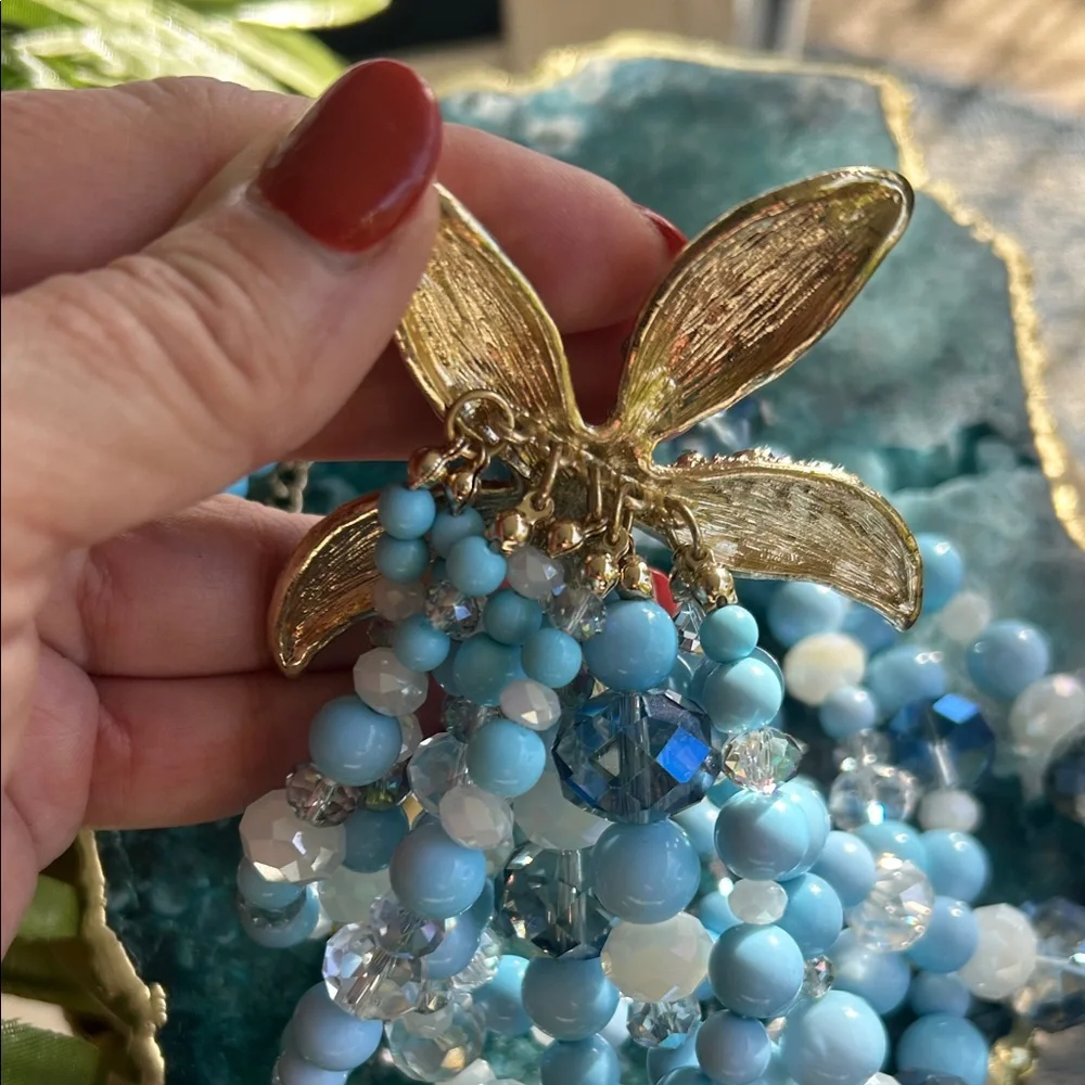 Vintage-Style Aqua Blue Multi-strand Beaded Starfish Necklace